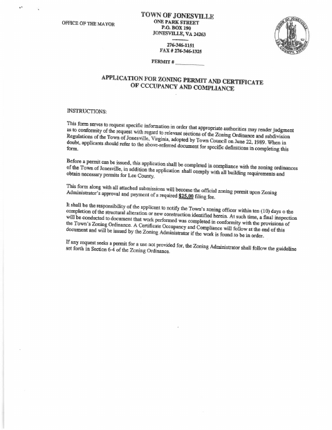 First page of the Zoning Permit Application and Certificate of Occupancy