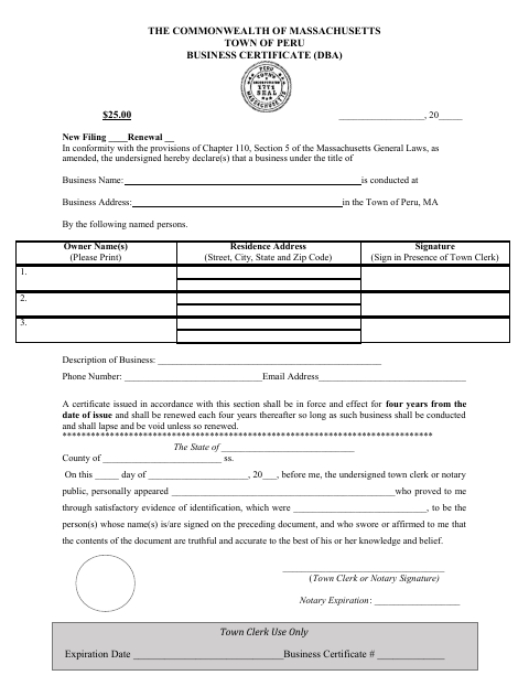 First page of the Business Certificate (DBA)