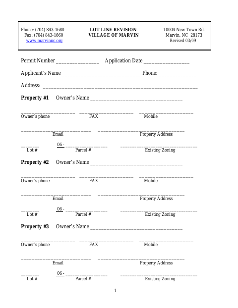 First page of the Lot Line Revision Application