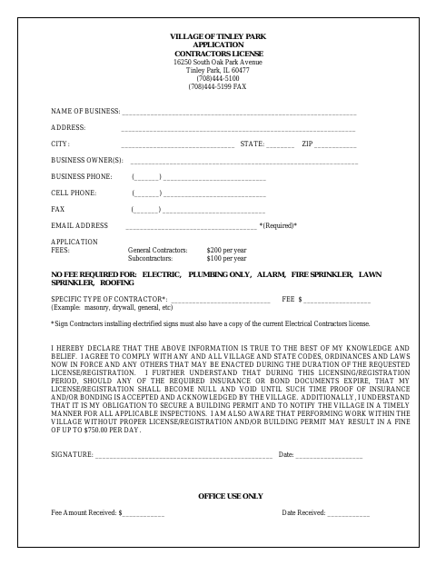 First page of the Contractor Registration Application