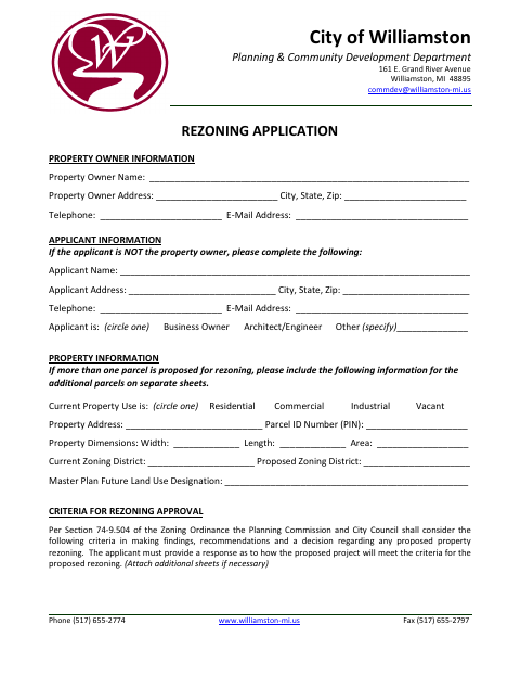 First page of the Rezoning Application