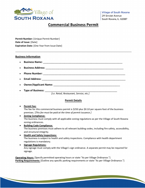First page of the Commercial Business Permit