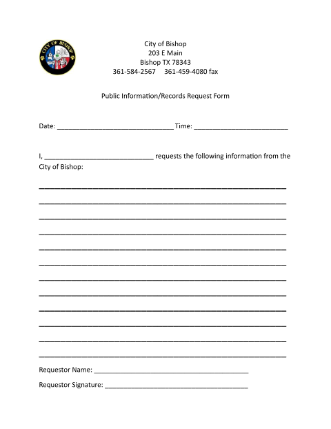 First page of the Public Information Records Request Form