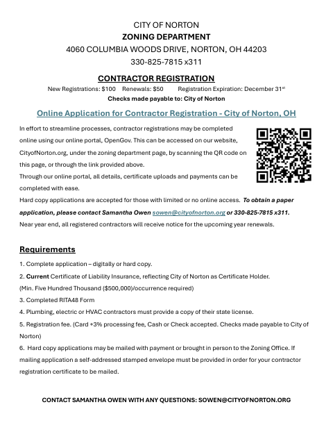 First page of the Contractor Registration