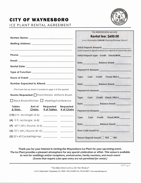 First page of the Ice Plant Rental Agreement
