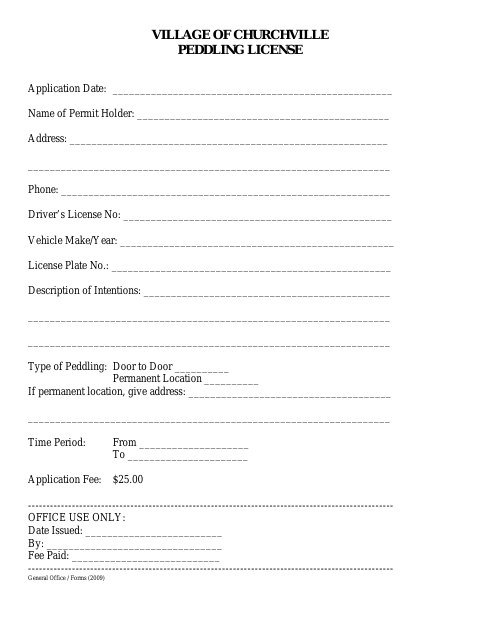 First page of the Peddling License Application