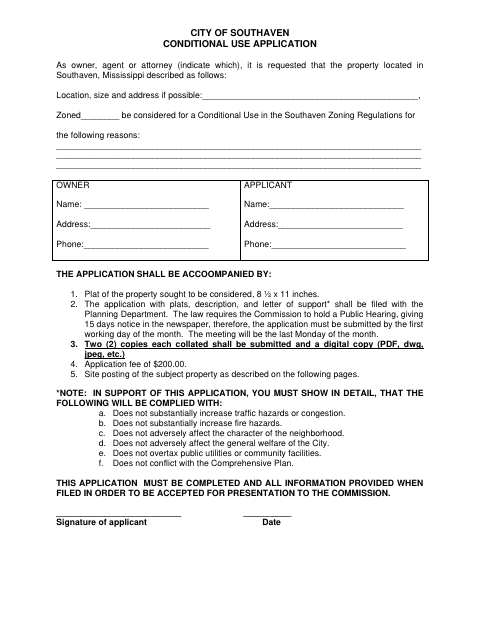 First page of the Conditional Use Permit Application