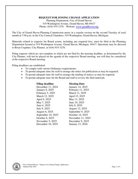 First page of the Request for Zoning Change Application