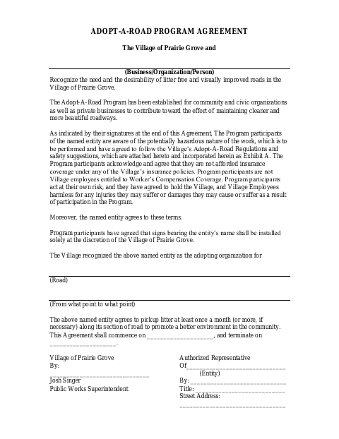 First page of the Adopt-A-Road Program Agreement