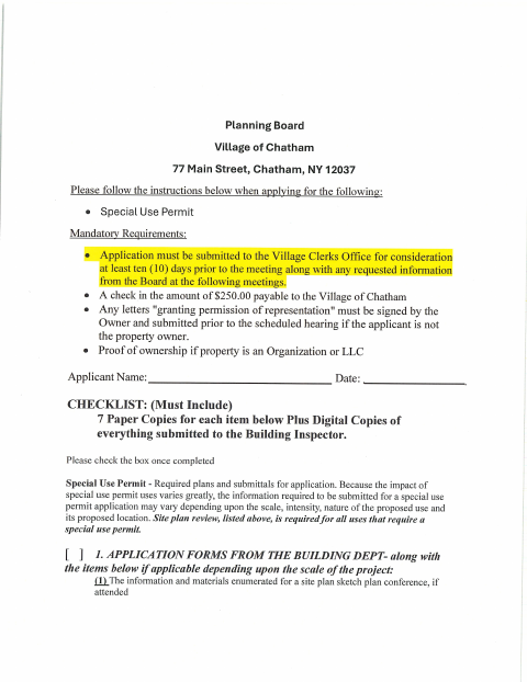 First page of the Special Use Permit Application