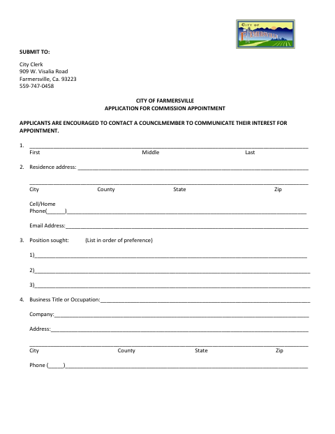 First page of the Planning Commission Application