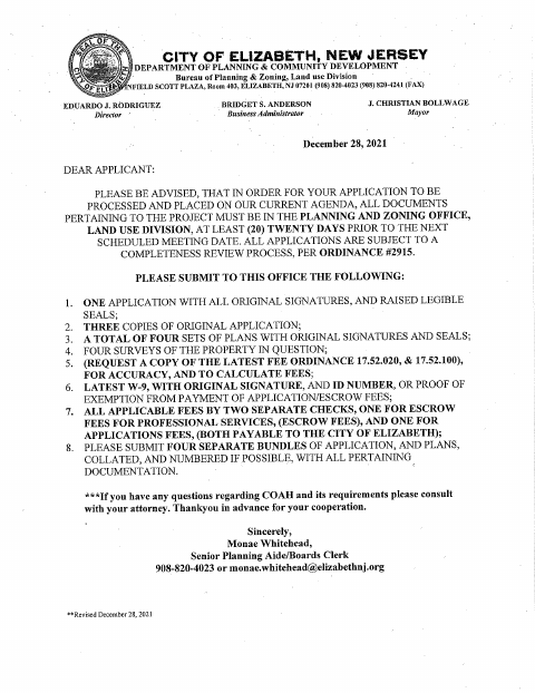 First page of the Planning and Zoning Board Application Package