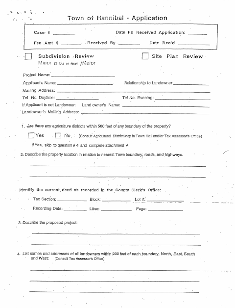 First page of the Application for Subdivision & Site Plan Review
