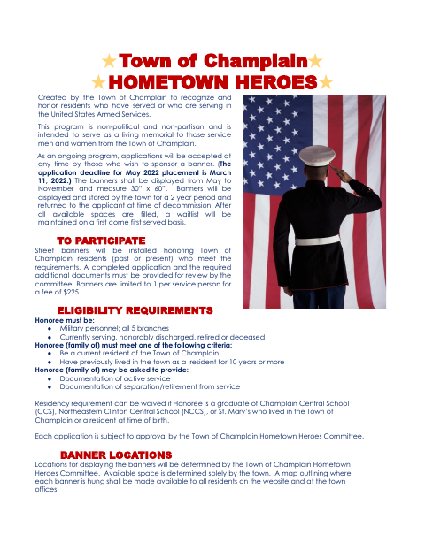 First page of the Hometown Heroes Application