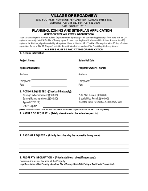First page of the Planning, Zoning and Site-Plan Application