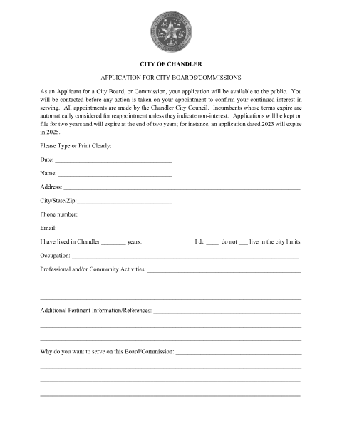 First page of the Application for City Boards and Commissions
