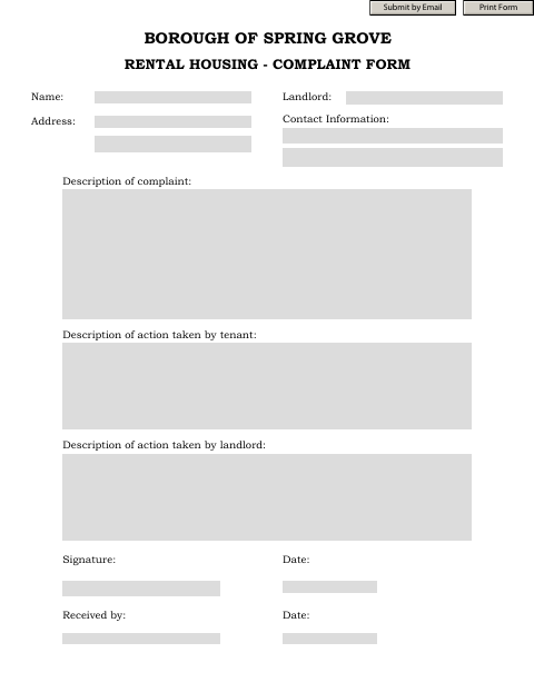 First page of the Rental Housing Complaint Form