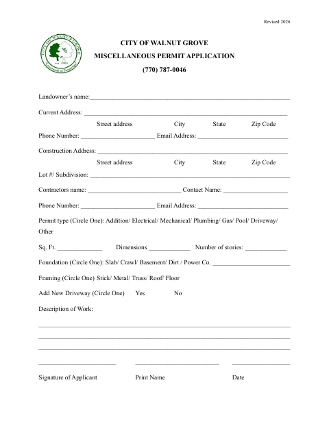 First page of the Miscellaneous Permit Application