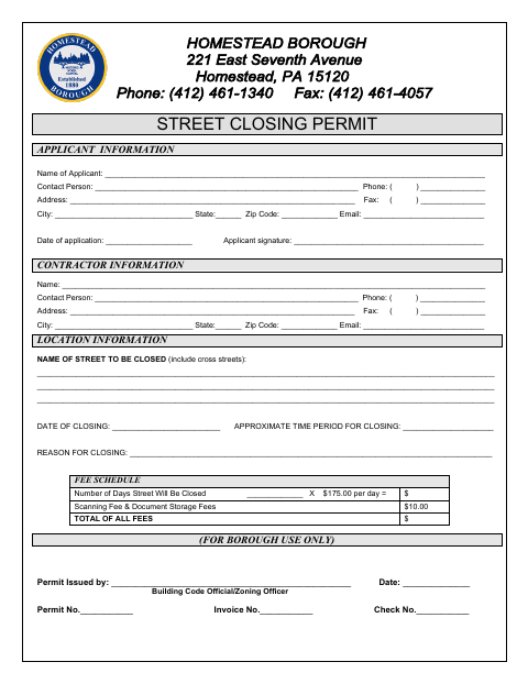 First page of the Street Closing Permit