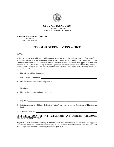 First page of the Billboard Transfer Of Relocation Notice