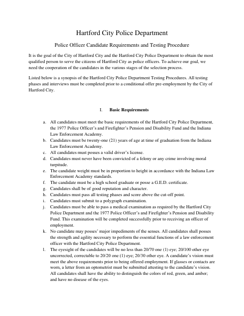 First page of the Police Officer Candidate Application
