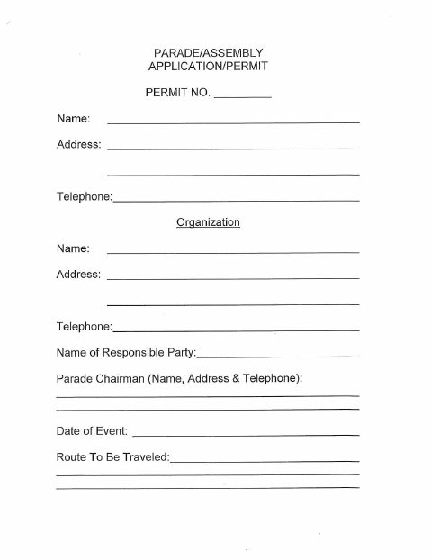First page of the Parade / Assembly Application