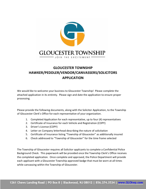 First page of the Hawker, Peddler, Vendor, Canvasser, and Solicitor Application