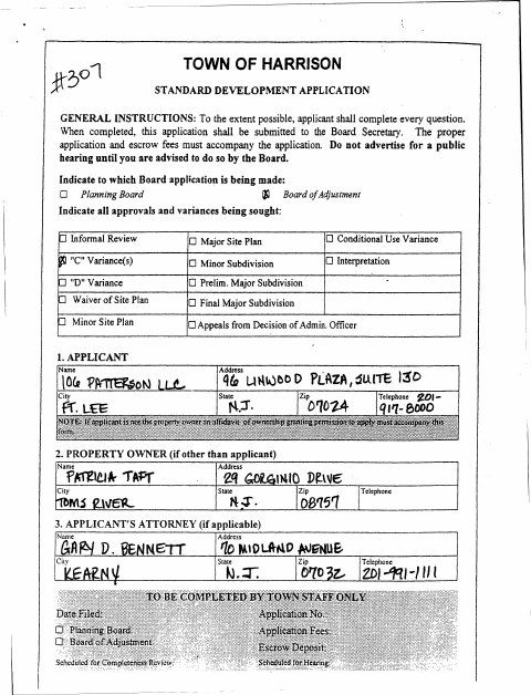 First page of the C Variance Development Application