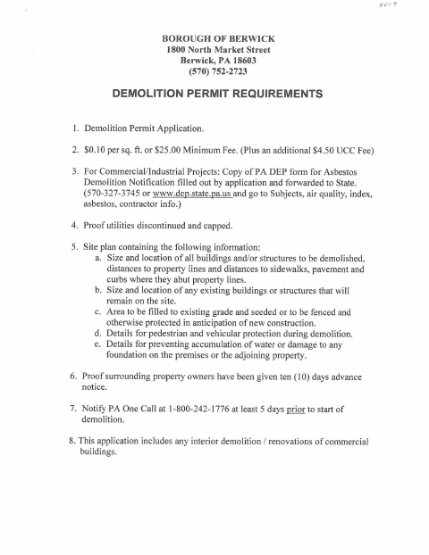 First page of the Demolition Permit Application