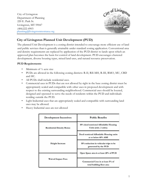First page of the Planned Unit Development Application