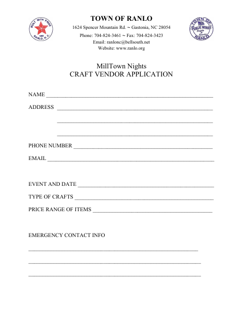First page of the MillTown Nights Craft Vendor Application