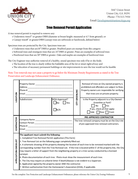 First page of the Tree Removal Permit Application