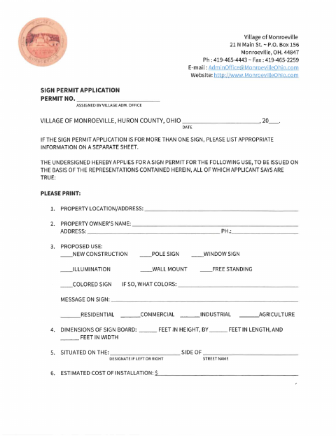 First page of the Sign Permit Application