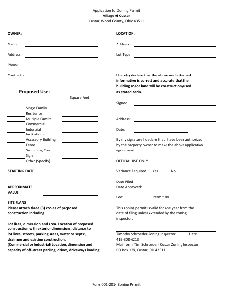 First page of the Application for Zoning Permit