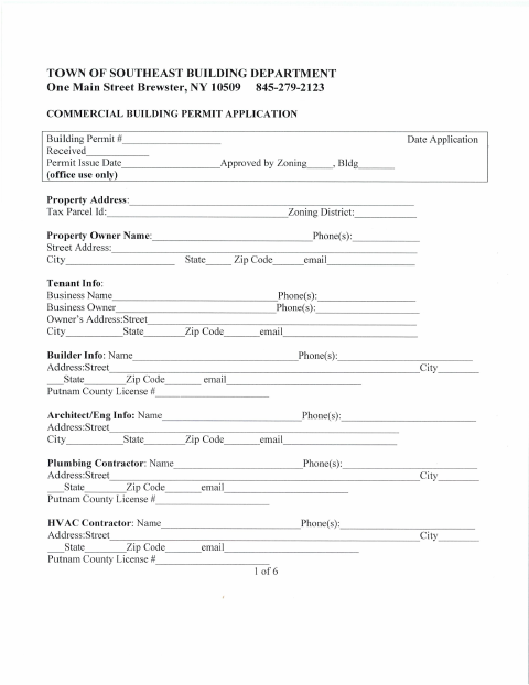 First page of the Commercial Building Permit Application