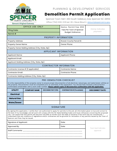 First page of the Demolition Permit Application