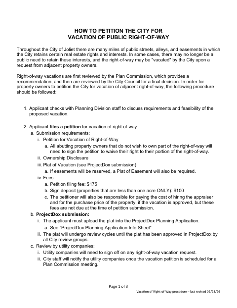 First page of the Petition for Vacation of Public Right-of-Way