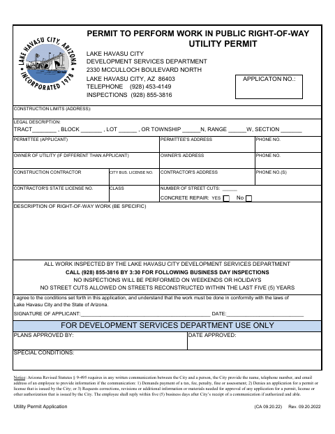 First page of the Utility Permit