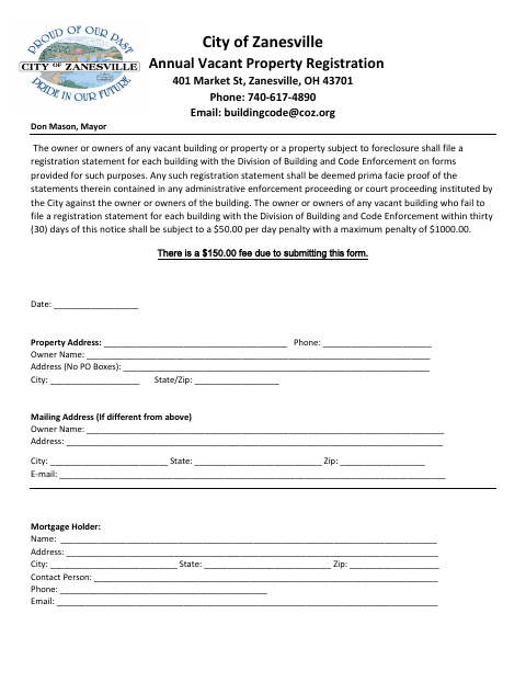 First page of the Annual Vacant Property Registration