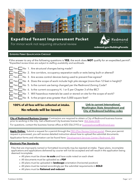 First page of the Expedited Tenant Improvement Packet