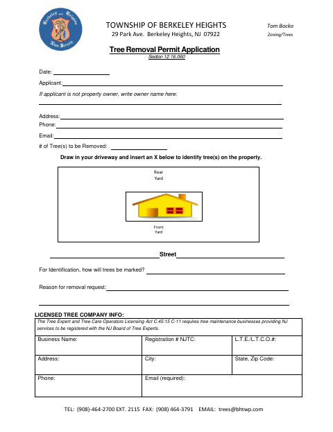 First page of the Tree Removal Permit Application
