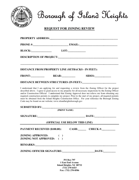 First page of the Request for Zoning Review
