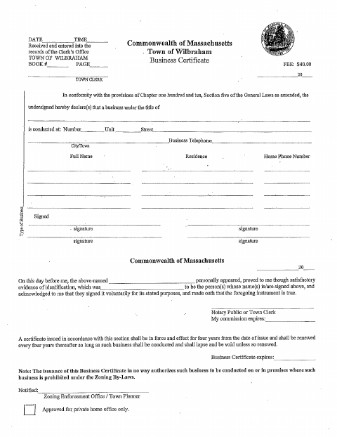 First page of the Business Certificate and Workers’ Compensation Insurance Affidavit