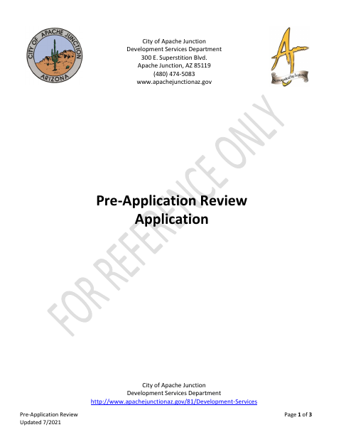 First page of the Pre-Application Review Application
