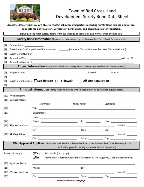 First page of the Land Development Surety Bond