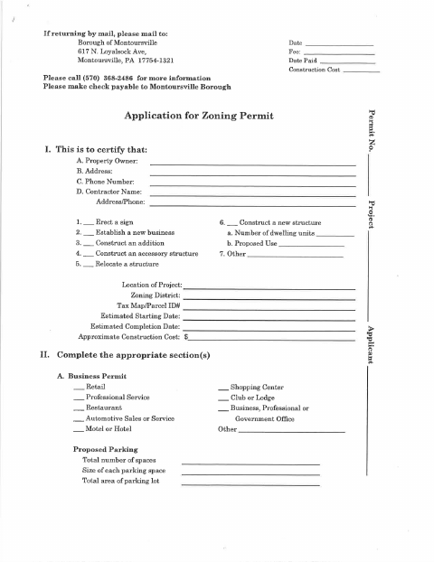 First page of the Zoning Permit Application