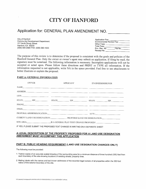First page of the General Plan Amendment Application
