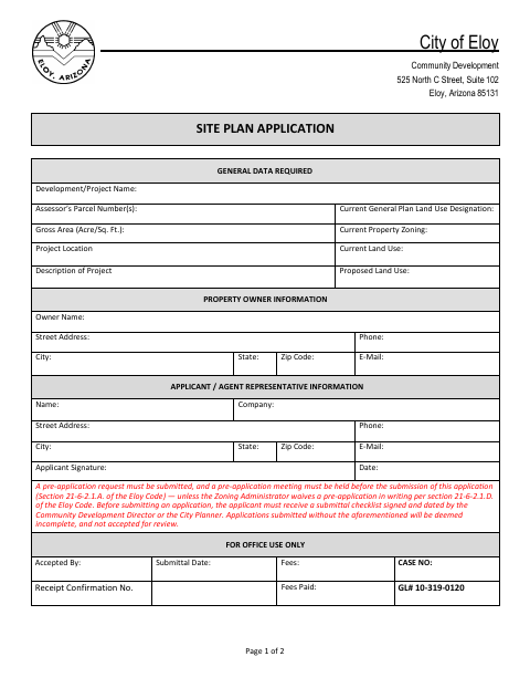 First page of the Site Plan Application and Submittal Checklist