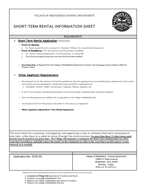 First page of the Short-Term Rental Application