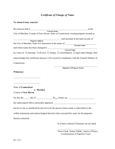 First page of the Certificate of Change of Name